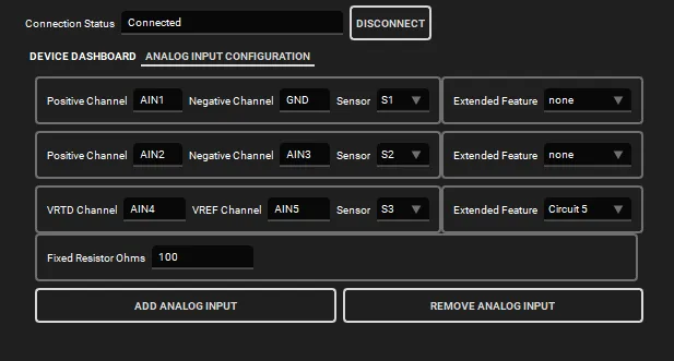 LabJack T-7 analog input configurations
