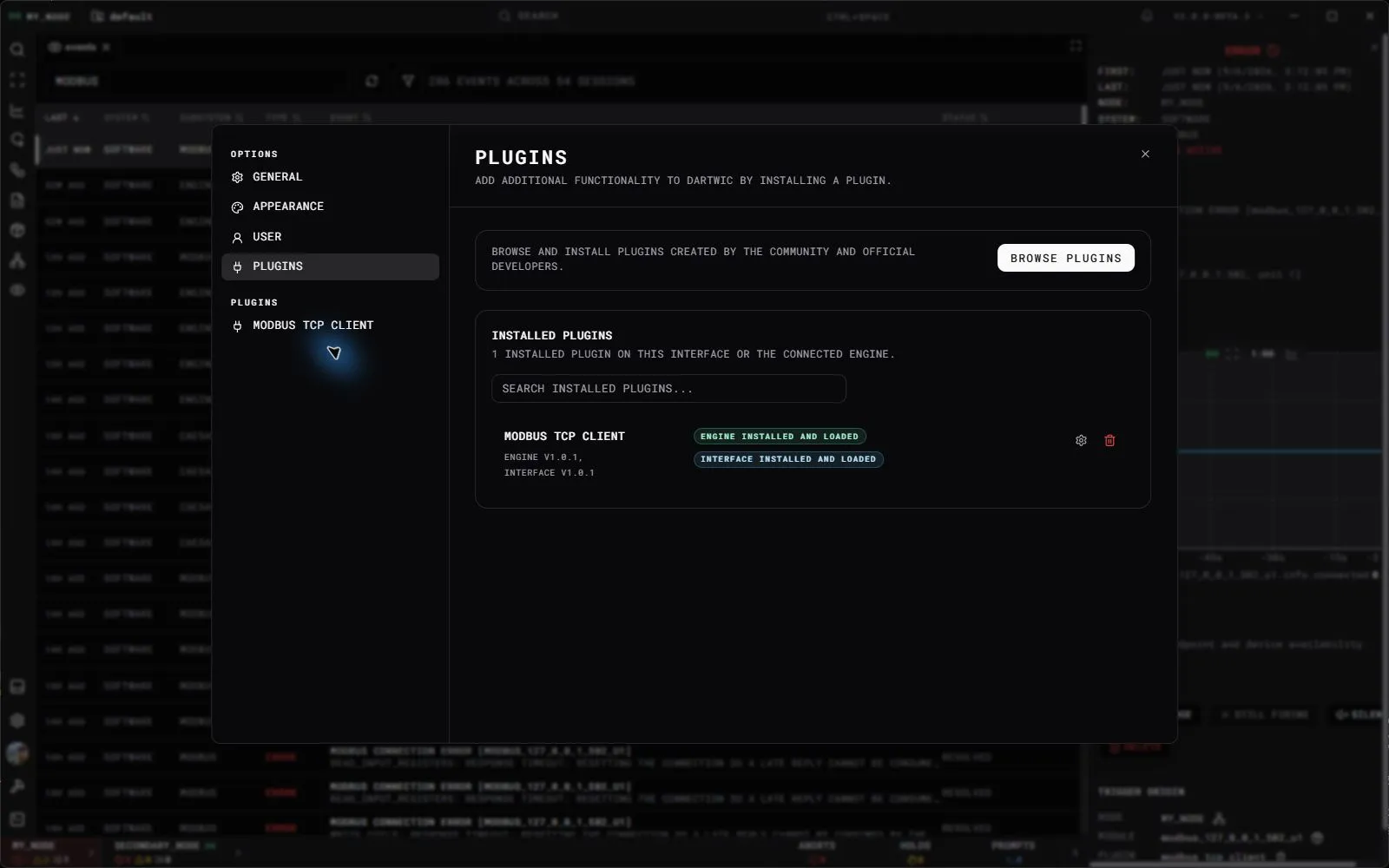 Settings lists the installed engine and interface sides separately.